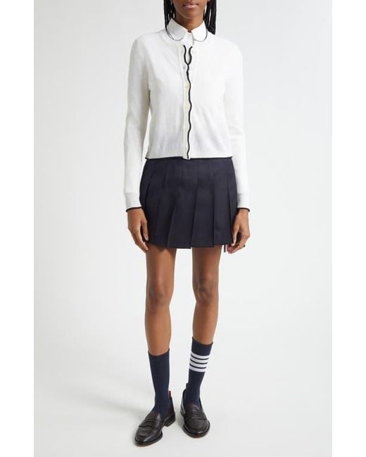 Thom Browne Blue Textured Stitch Virgin Wool Crewneck Cardigan