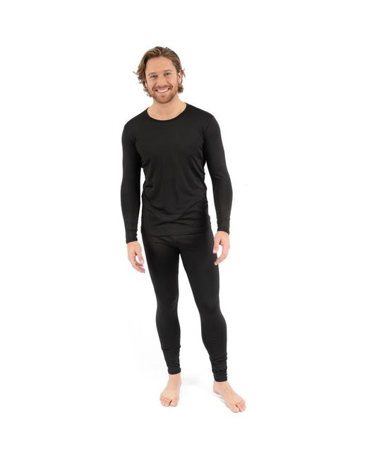 Leveret Black Two-Piece Thermal Long Sleeve Solid Pajamas for men