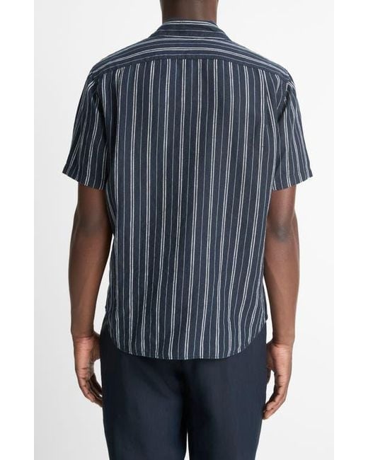Vince Blue Stripe Classic Fit Short Sleeve Button-Up Shirt for men