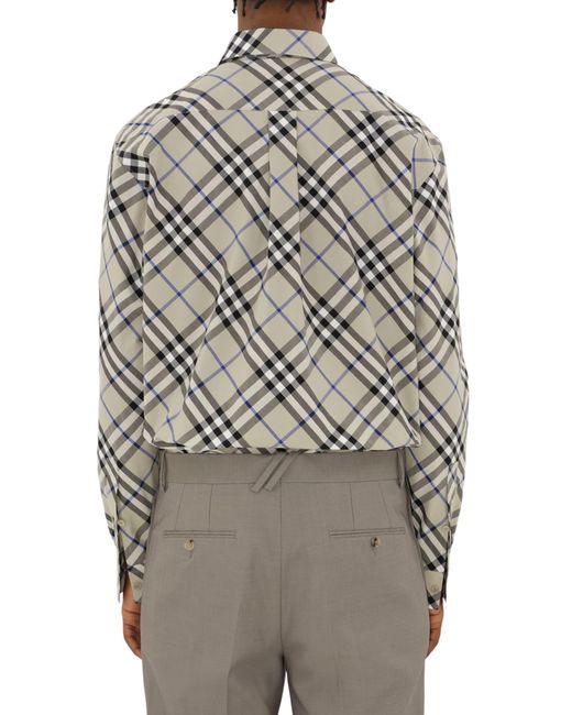 Burberry Gray Check Long Sleeve Cotton Poplin Button-up Shirt for men