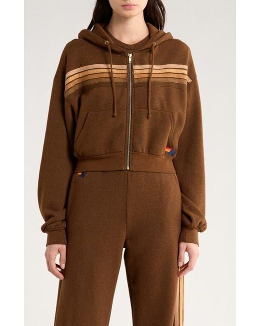 Aviator Nation Brown 5-Stripe Zip Hoodie