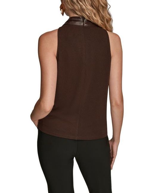 Donna Karan Black Sleeveless Faux Leather & Knit Mixed Media Top