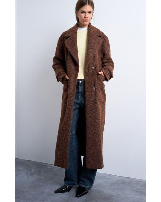 TOPSHOP Brown Chuck On Faux Shearling Longline Coat