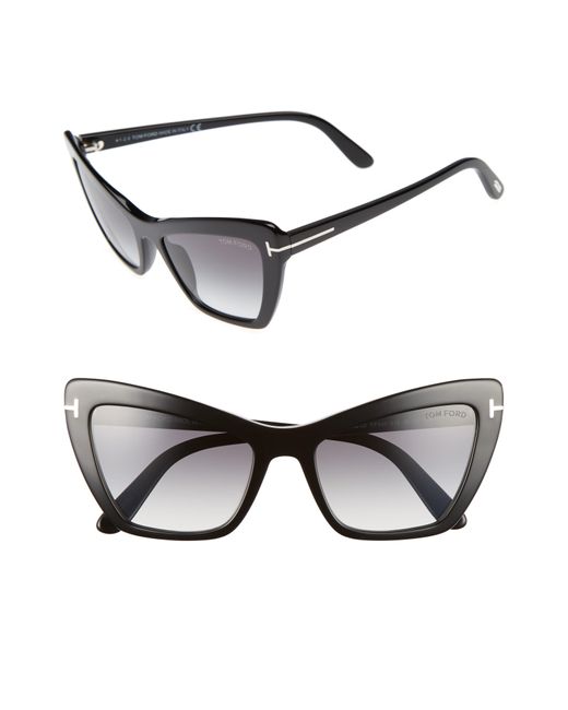 Tom Ford Valesca 55mm Cat Eye Sunglasses - Shiny Black/ Gradient Smoke