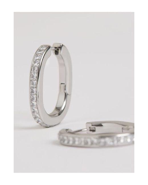 Reiss White Mia Modern Cubic Zirconia Hoop Earrings