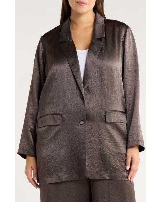 Eileen Fisher Brown Crinkled Satin Blazer
