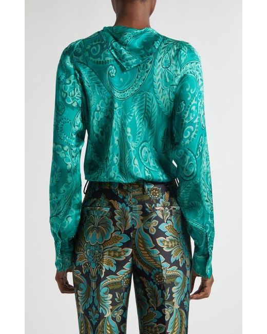 Etro Green Tapered Long Sleeve Silk Top