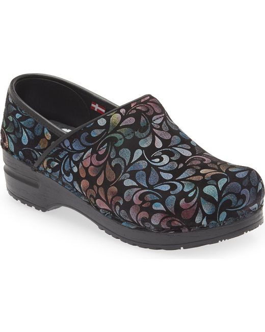 Sanita Black Plume Floral Print Clog