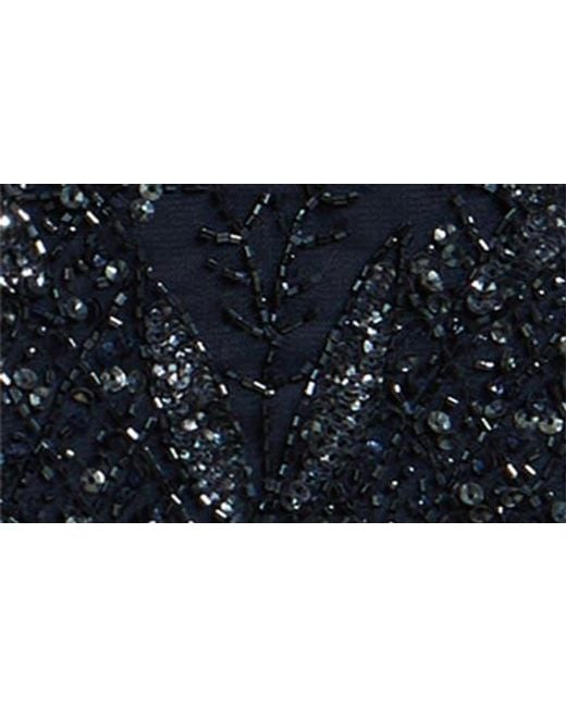Pisarro Nights Blue Beaded Sequin Embellished Mesh Column Gown With Jacket