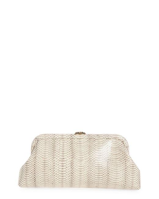 Jimmy Choo Natural Skylar Snakeskin Embossed Leather Clutch