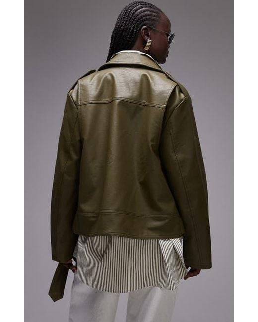 TOPSHOP Gray Faux Leather Biker Jacket