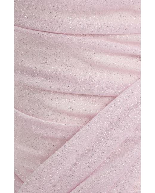 Jump Apparel Pink Metallic Drape Front Long Sleeve Minidress