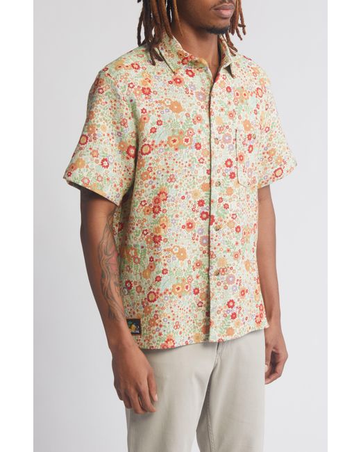 Percival Natural Clerk Floral Jacquard Short Sleeve Cotton Button-up Shirt for men