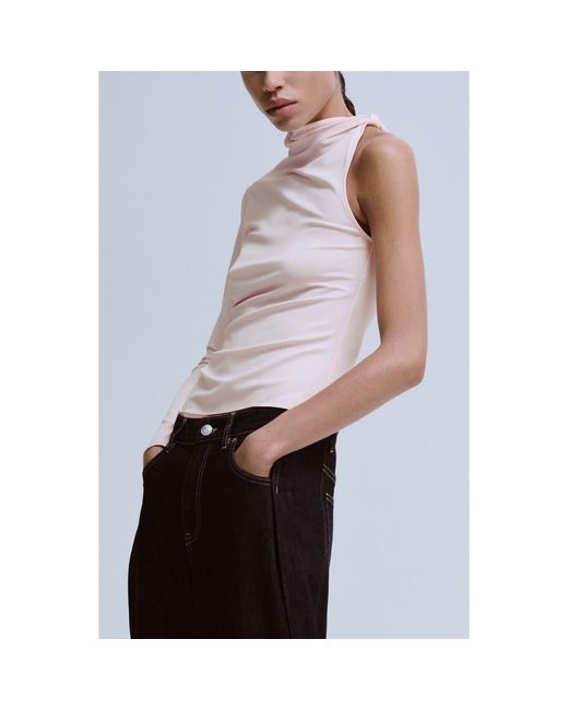Mango Blue One-Shoulder Turtleneck Top