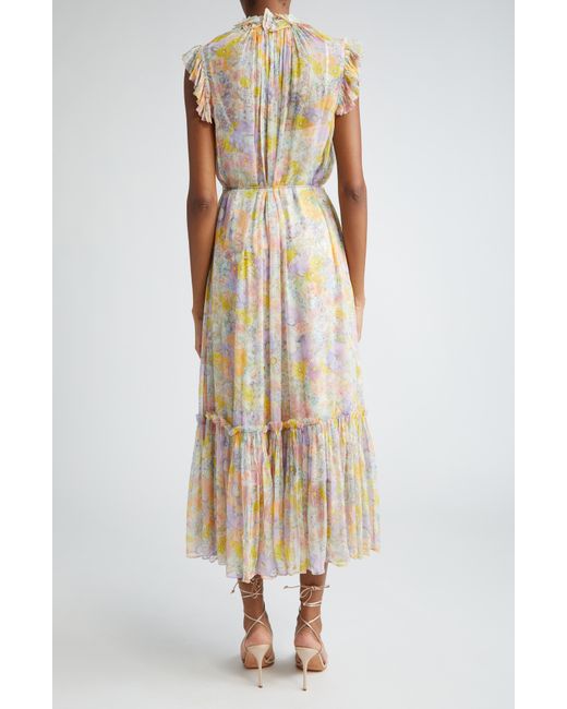 Zimmermann Multicolor Butterfly Floral Print Tiered Dress