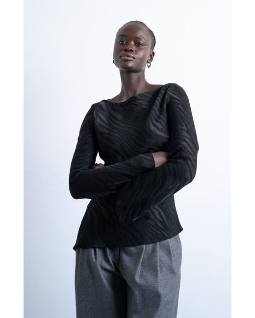 TOPSHOP Black Slash Neck Long Sleeve Top