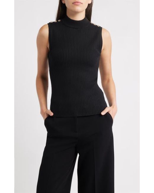 Tahari Black The Suri Sleeveless Mock Neck Rib Top