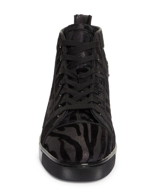 Christian Louboutin Black Louis Orlato Velvet Jacquard High Top Sneaker for men