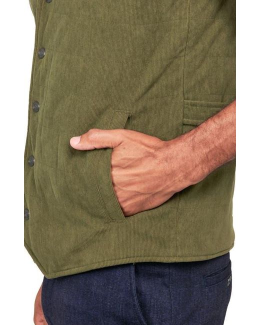 W.r.k. Green Slim Fit Camp Collar Corduroy Snap-Up Vest for men