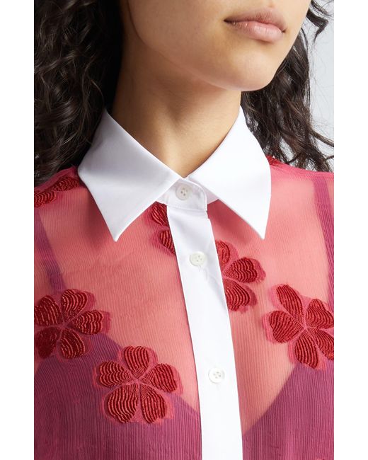 Dries Van Noten Floral Embroidered Sheer Button-up Shirt