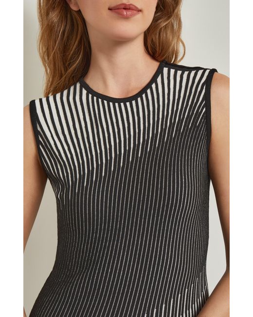 Misook Black Intarsia Stripe A-line Sweater Dress