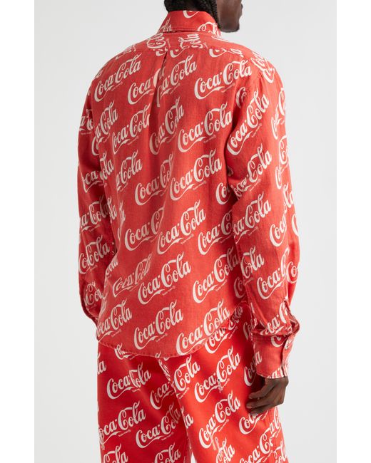 ERL Red Gender Inclusive Coca-cola Cotton & Linen Snap-up Shirt for men