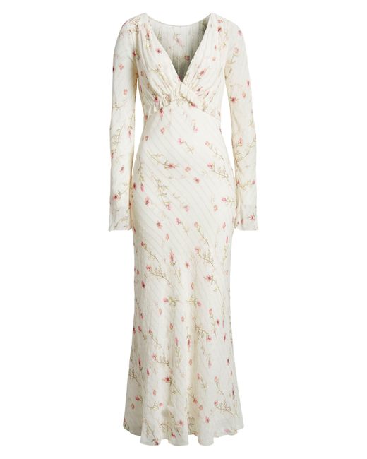 LoveShackFancy White Dalila Print Ruffle Long Sleeve Maxi Dress