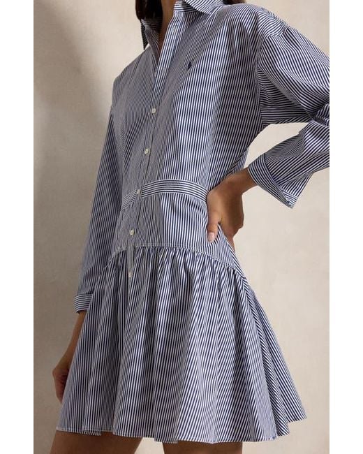 Polo Ralph Lauren Long Sleeve Stripe Poplin Mini Shirtdress in Blue | Lyst Polo Ralph Lauren Long Sleeve Stripe Poplin Mini Shirtdress in Blue | Lyst