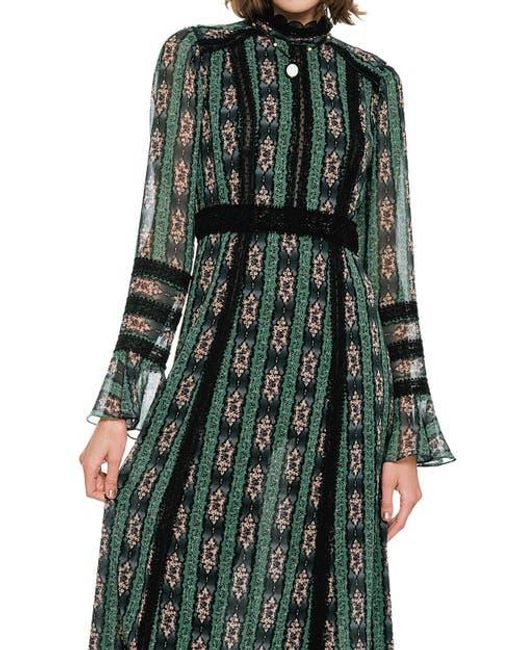 SRCAACADEMY - Anna Sui Women's Green Cameo Stripe Print Maxi Dress