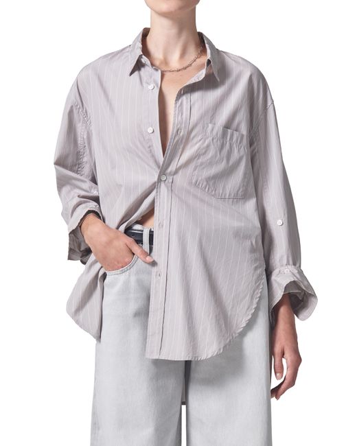 Citizens of Humanity Gray Kayla Stripe Oversize Poplin Button-up Shirt