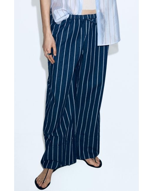 Mango Blue Stripe Drawstring Pants