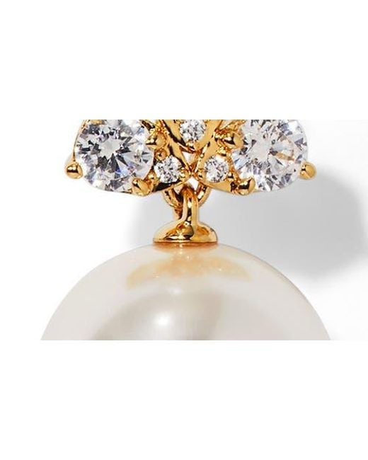 Nadri White Faux Pearl Linear Drop Earrings