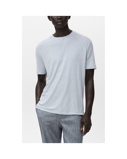 Mango Men's Gray Slim Fit Linen Blend T-Shirt