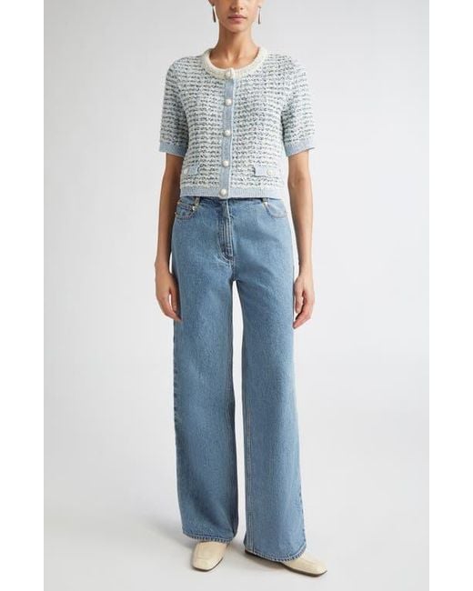 St. John Blue Sequin Eyelash Cardigan