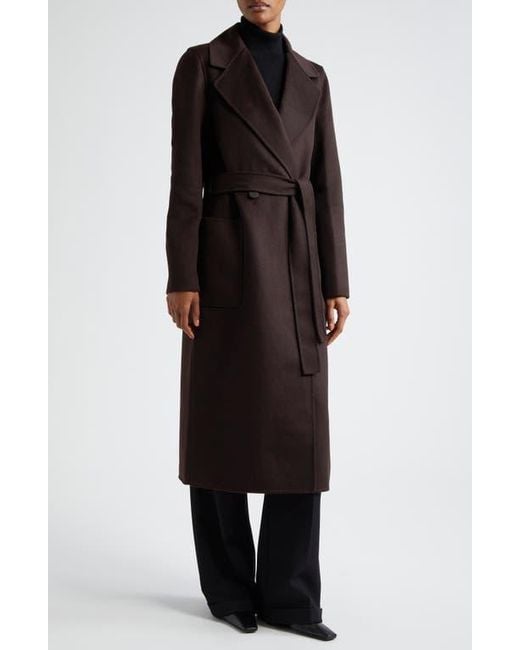 Reiss Black Lucia Tie Waist Wool Blend Coat