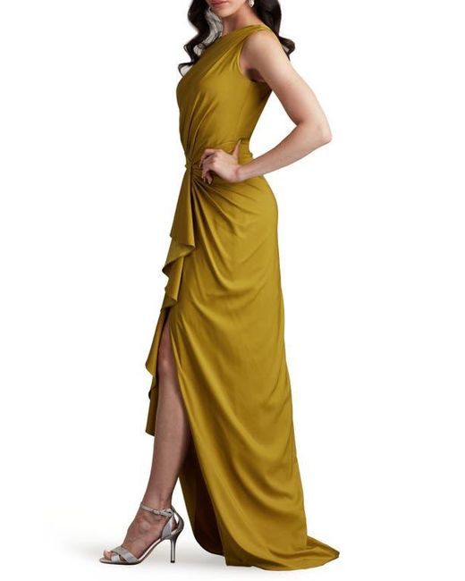 Tadashi Shoji Metallic One-Shoulder Side Ruffle Gown