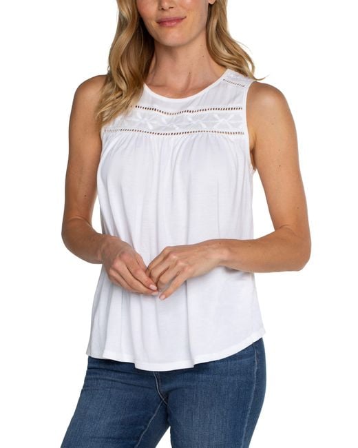 Liverpool Los Angeles White Embroidered Sleeveless Top