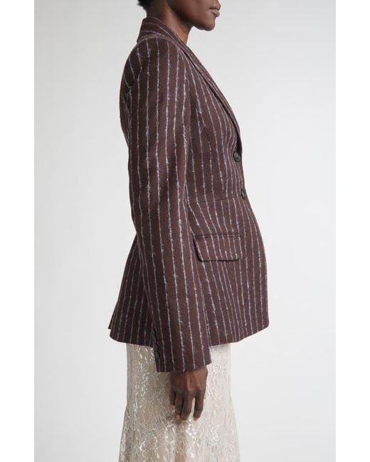 Erdem Brown Pinstripe Fitted Single Breasted Wool & Mohair Blend Blazer