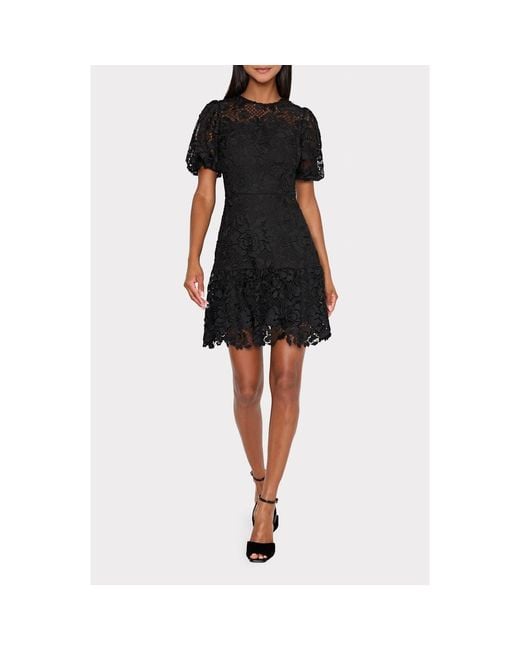 MILLY Black Yasmin Rose Mosaic Lace Dress