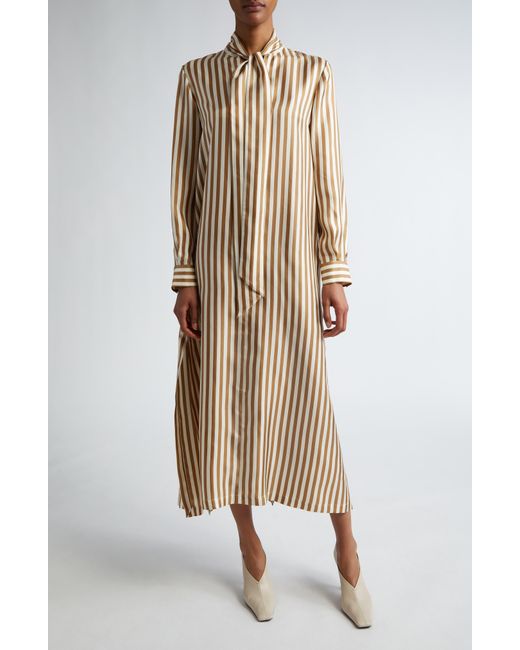 Max Mara Multicolor Faesite Stripe Long Sleeve Silk Twill Shirtdress