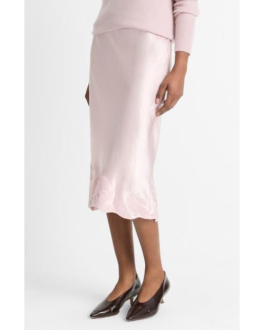 Vince Pink Asymmetric Hem Satin Slip Skirt