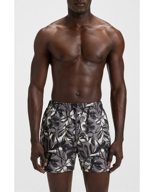 Boss Multicolor Pirhana Abstract Floral Swim Trunks for men
