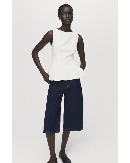 Mango White Sleeveless Peplum Top