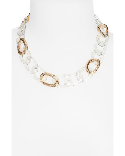 Open Edit White Sculpted Lucite Link Collar Necklace
