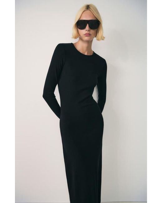 Mango Black Basila Long Sleeve Stretch Cotton Midi Dress
