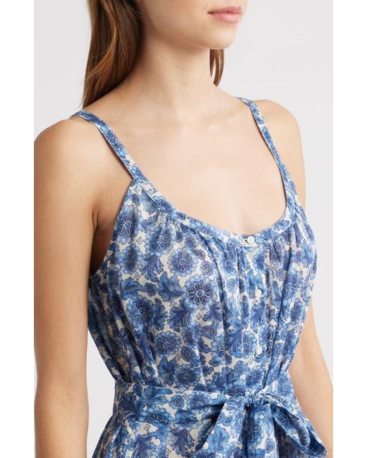 Doen Blue Nevita Belted Organic Cotton Voile Midi Dress