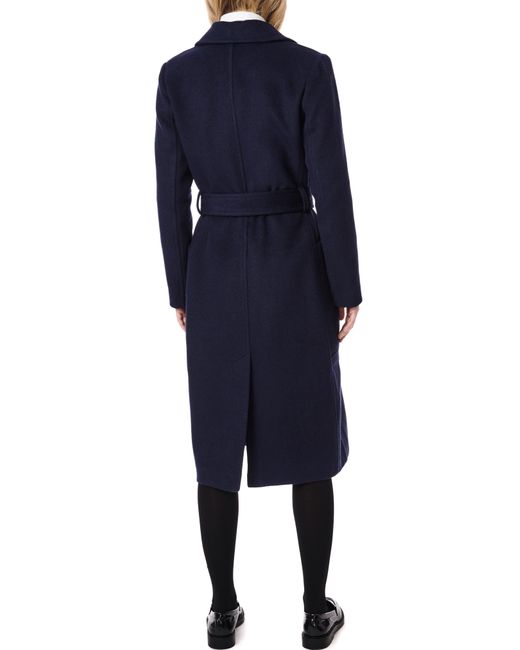 Bernardo Blue Belted Wool Blend Longline Coat