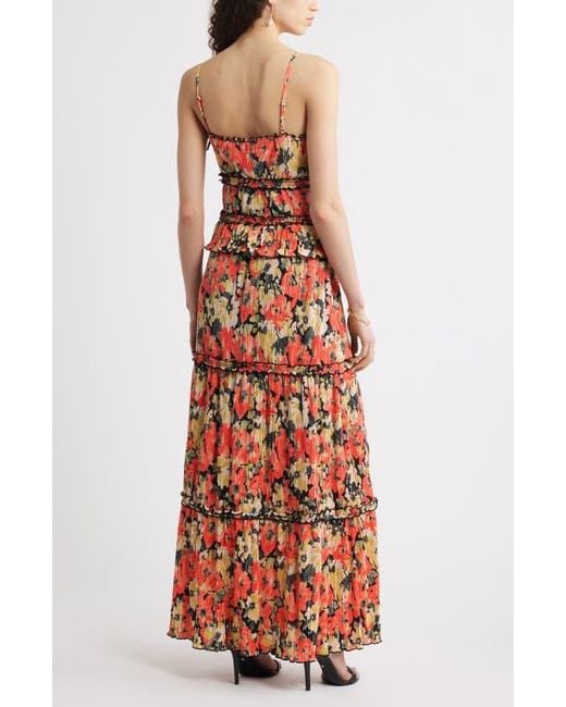 Chelsea28 Red Ruffle Plissé Maxi Sundress