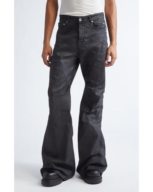 Rick Owens Bias Waxed Bootcut Jeans in Black for Men | Lyst