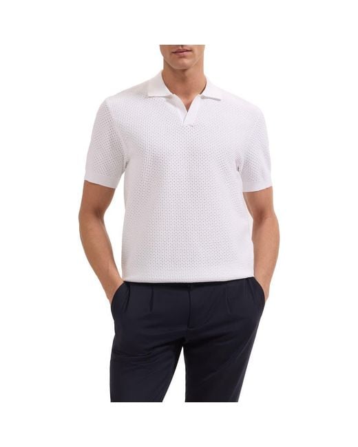 Bugatchi White Open Stitch Polo Sweater for men